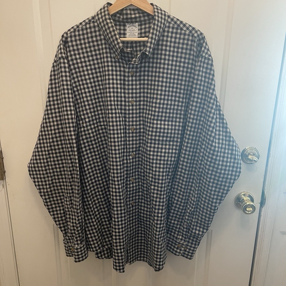 Brooks Brothers Checked Navy Gray Cotton Button Up Shirt Mens XXL